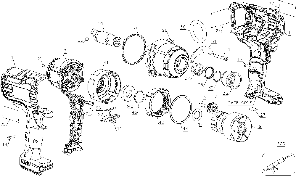 Exploded Diagram A Diagram and Parts List for BAT20-716 Type 1 Black and Decker Impact Driver